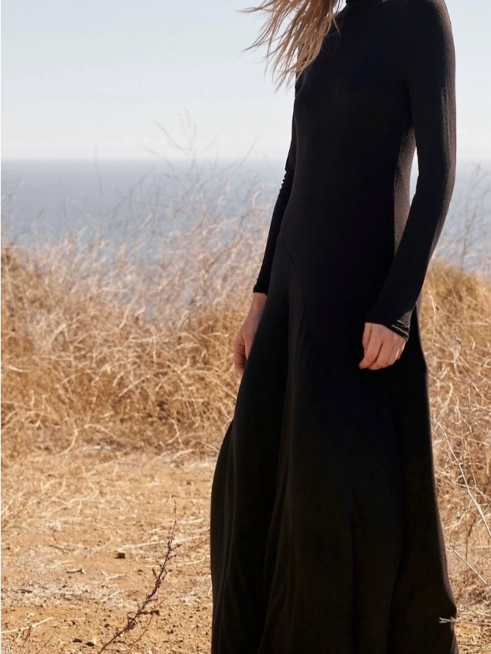 Free People Pescado Black Long Sleeve Maxi Dress